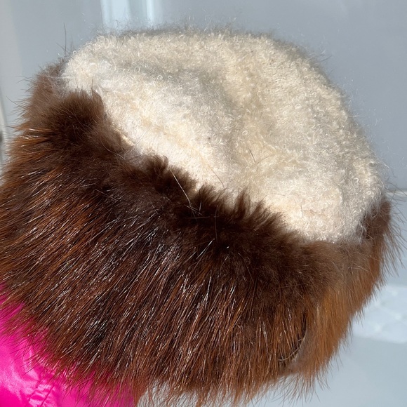 Stylish Brown and Cream Women's Fur Hat - Picture 2 of 6